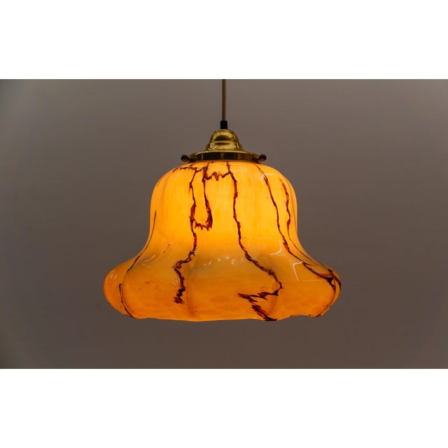 Metal Art Deco Pendant Lamp in Marbled Glass, Germany, 1940s For Sale - Image 7 of 11