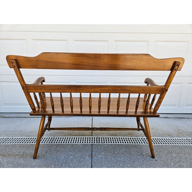1970s Ethan Allen Heirloom Maple Bench - Two Seats For Sale - Image 5 of 12