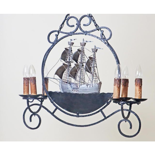 Wrought Iron Sailing Ship Frigate Hanging Lamp For Sale - Image 8 of 18