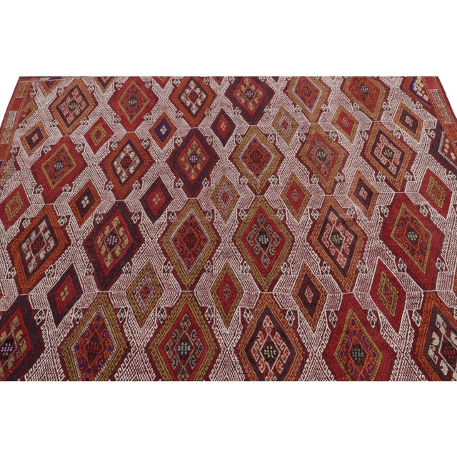 Vintage Embroidered Kilim Rug in Red, Brown, Orange Tribal Pattern For Sale - Image 4 of 7