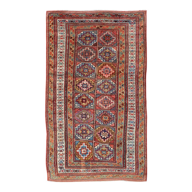 Antique Caucasian Kazak Rug With Red Field and Star Medallion Design For Sale