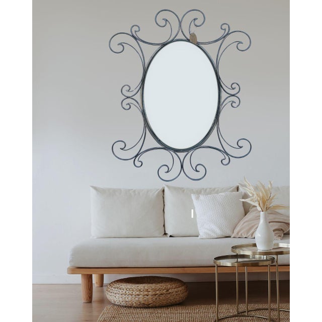 Silver Metal Mirror With Scroll Work For Sale - Image 4 of 18