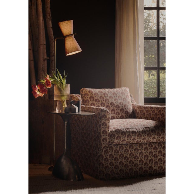 Mid-Century Modern Gable Floor Lamp, Antique Natural Brass with Russet Shade For Sale - Image 3 of 8