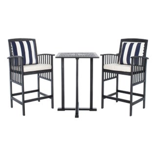 Pate 3-Piece Bar Height Bistro Set, Black/Beige Cush/Navy & White Square Pillow For Sale
