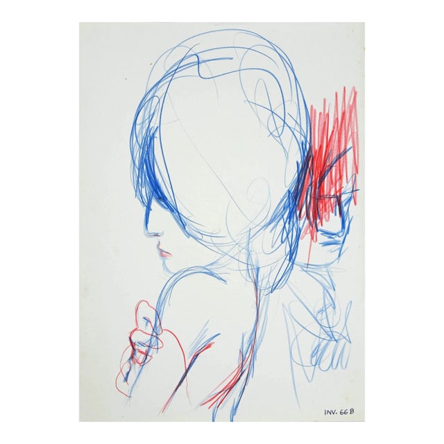 Leo Guida, Blue Profile, Colored Pastel, 1960s For Sale