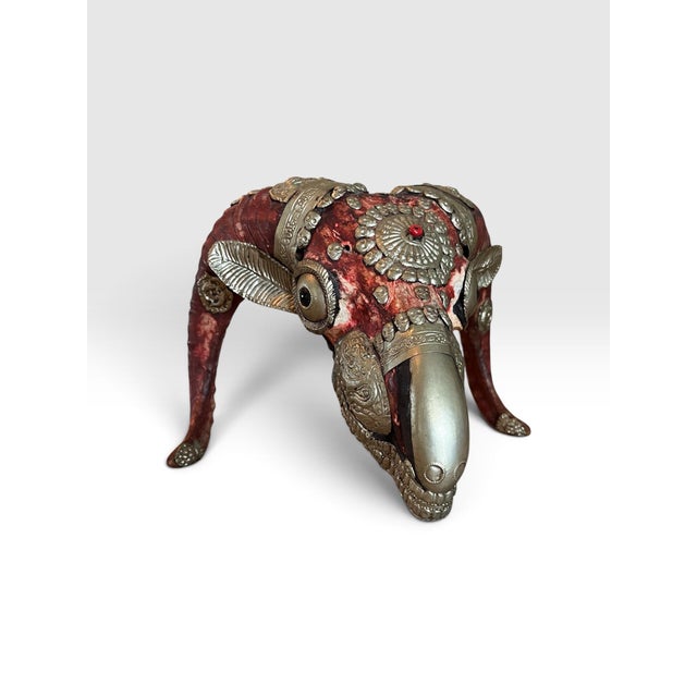 Red Vintage Tibetan Kapala-Style Decorated Ram Skull With Repoussé Metal & Skull Motifs For Sale - Image 8 of 11
