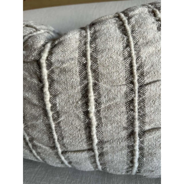 Textile Belgium Linen and Wool Pillow in Gray Stripe Lumbar With Insert For Sale - Image 7 of 7