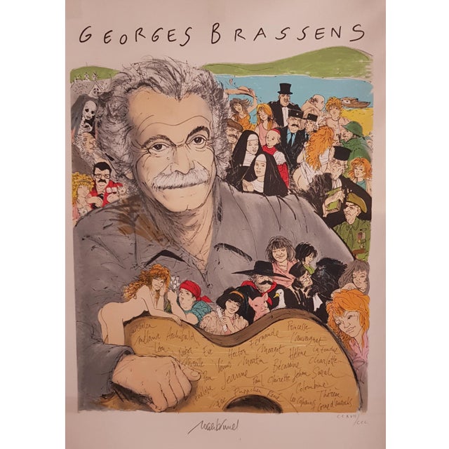 Roger BRUNEL (born in 1944) Brassens, 1980 Original lithograph pure rag paper Signed by the artist and numbered This bears...