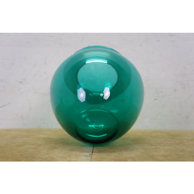 Vintage Hand Blown Teal Green Glass Vase Urn Leech Bowl 6" For Sale - Image 10 of 12