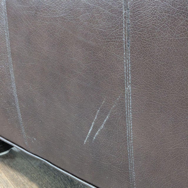 Classic Brown Leather Lounge Chair With Rolled Arms For Sale - Image 9 of 9
