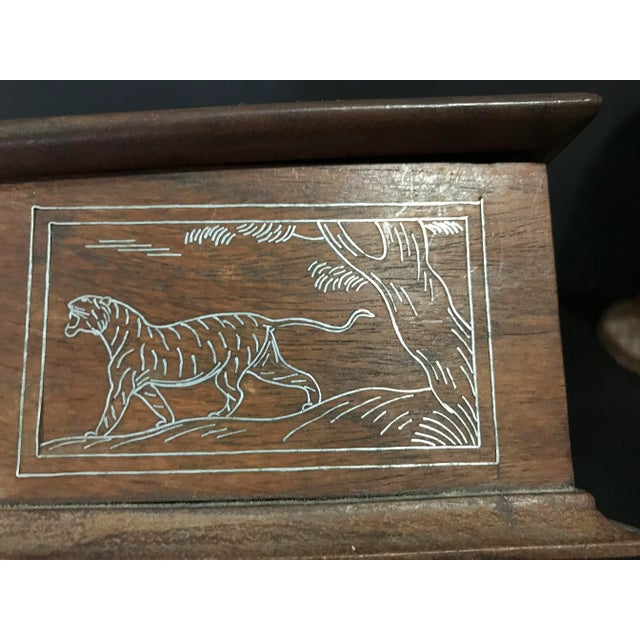 Antique Indian Silver Inlaid Wooden Casket Box and Two Wooden Vases Set - 3 Pieces For Sale In Boston - Image 6 of 10