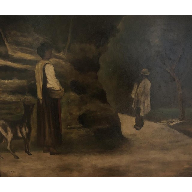 Lorenzo Viani, Deux personnes sur un chemin, Oil on Cardboard, Framed, in Flawless conditions. Designed 1890 to 1919 This...