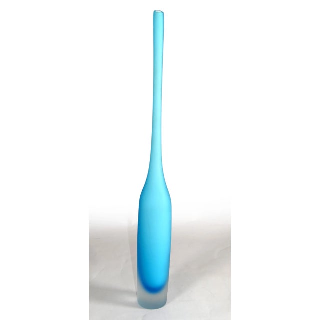 1980s Italian Cornflower Blue Scavo Glass Wheat Vase Vessel Mid-Century Modern For Sale - Image 14 of 14