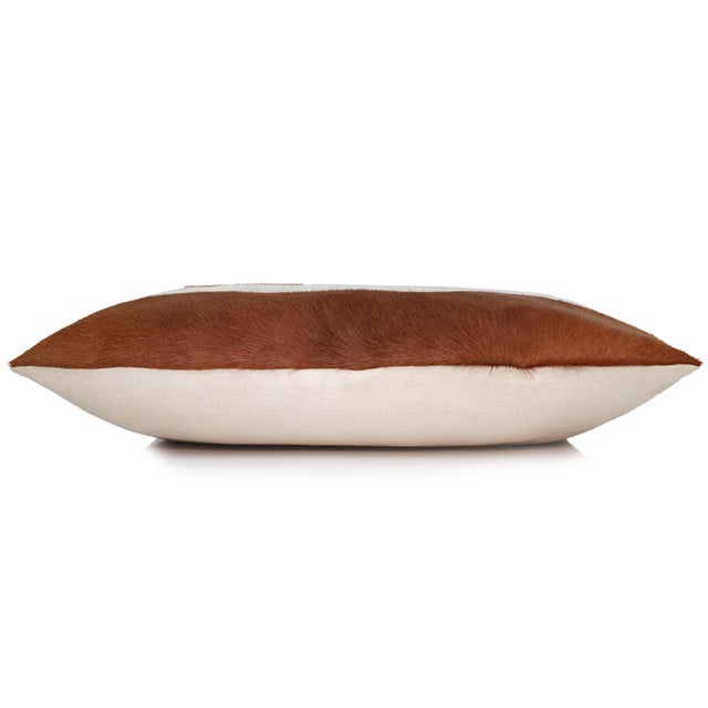 Luxury Longhorn Cowhide Leather Throw Pillow 16x24 | Handmade Western Designer Lumbar Cushion | Brown & Ivory For Sale In San Francisco - Image 6 of 8