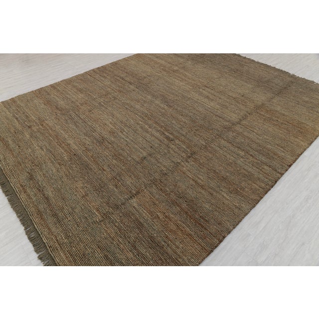 Army Green High Quality Hand Knotted Dark Green Jute Loop Pattern Solid Rug 5x8Ft. For Sale - Image 8 of 12