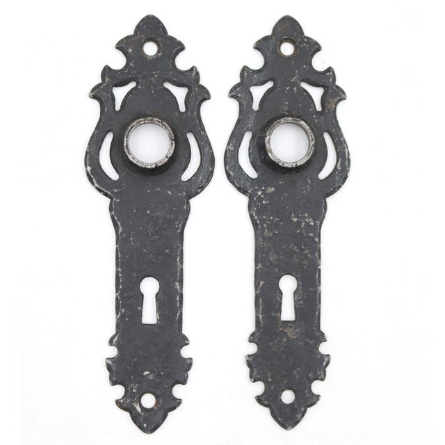 Gray Antique Arts & Crafts Cast Iron Passage Door Knob Set For Sale - Image 8 of 10