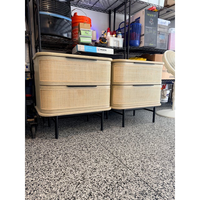 Pair Mandalay Cebu Nightstands Love these! A curved front nightstand in white oak features a woven accent on each of the...