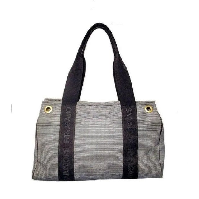 Salvatore Ferragamo Salvatore Ferragamo Vintage Nautical Striped Navy Canvas Tote For Sale - Image 4 of 5