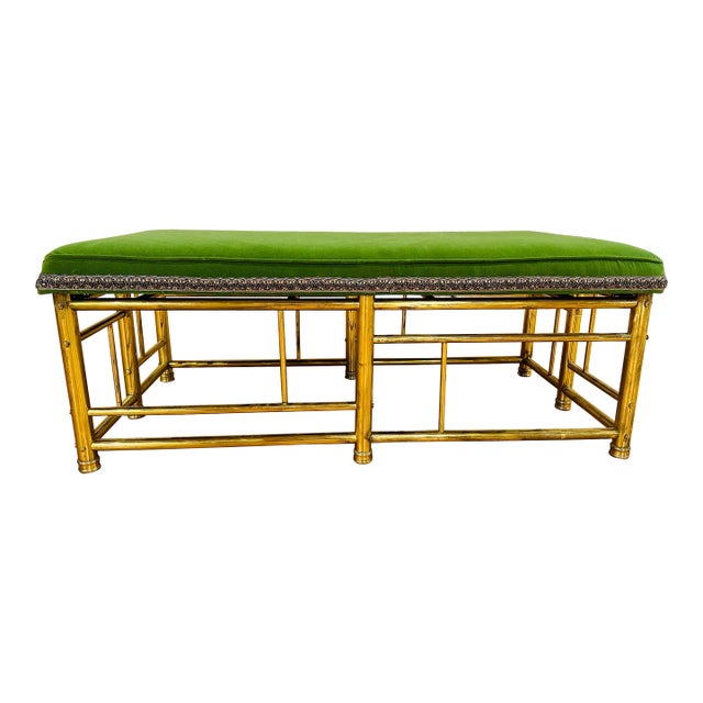 Vintage Brass Bench With New Upholstery For Sale