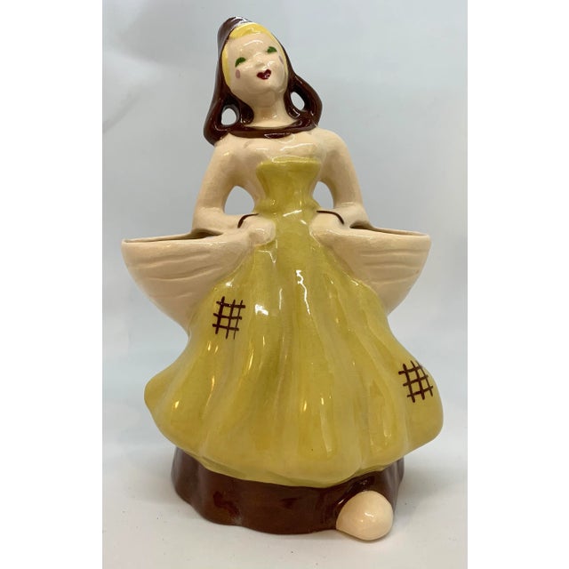 Vintage 1940s Kim Ward of Hollywood Girl in Yellow Dress Vase For Sale - Image 4 of 4