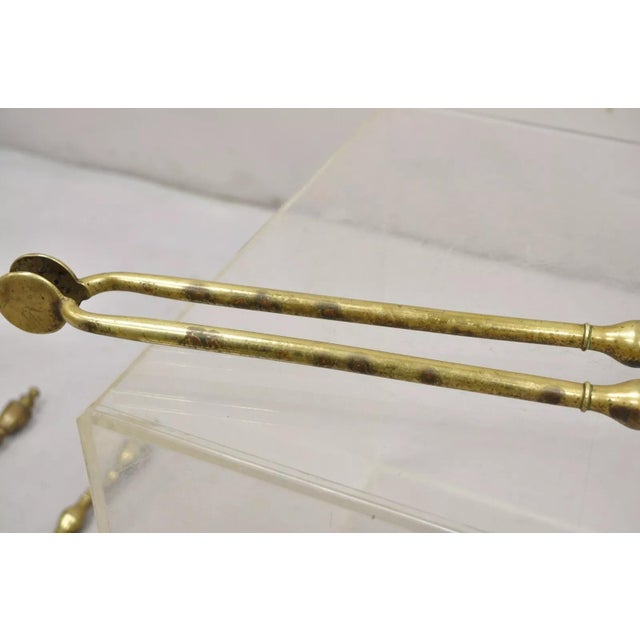 Gold Antique English Federal Sheraton Brass Urn Finial Fireplace Tool Set- 3 Pieces For Sale - Image 8 of 11