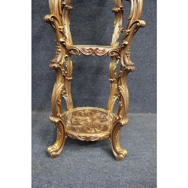 Hollywood Regency Hollywood Regency Gilt Wood and Glass Etagere Display Stand For Sale - Image 3 of 11