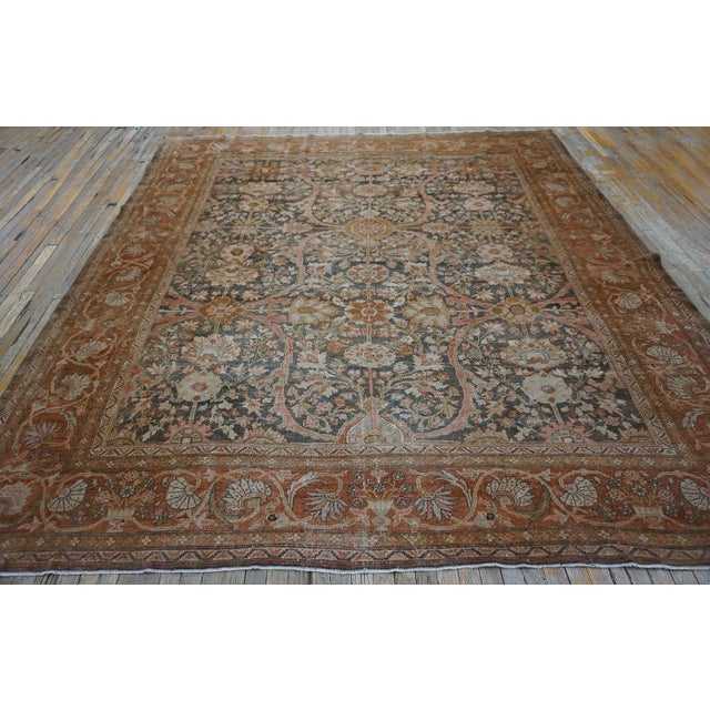 Peaceful Charcoal Background Color With Allover Rosettes Pattern Antique Sultanabad Persian Rug For Sale - Image 4 of 12