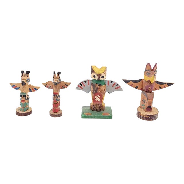 1950s Vintage Small Totem Poles in the Style of Native American - Set of 4 For Sale