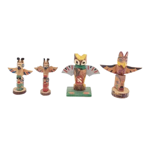 1950s Vintage Small Totem Poles in the Style of Native American - Set of 4