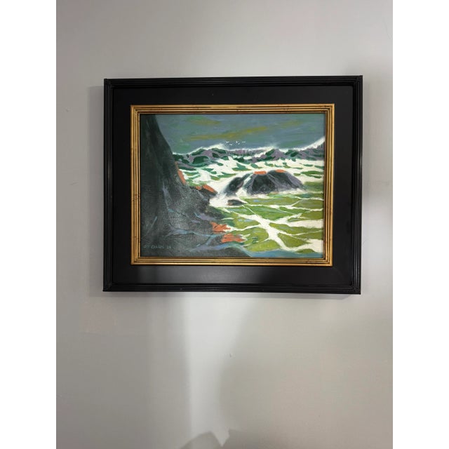 Green George T. Chakos: West Coast Series: "Rocky Shores of Marin County: Green Surf" For Sale - Image 8 of 8