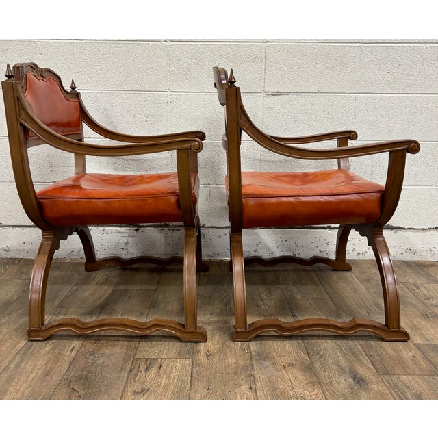 Vintage Hibriten Victorian Style Carved Walnut Savonarola Parlor Armchairs For Sale - Image 12 of 12