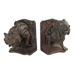 Early 20th Century Bradley Hubbard Lion Tiger Cast Iron Bookends