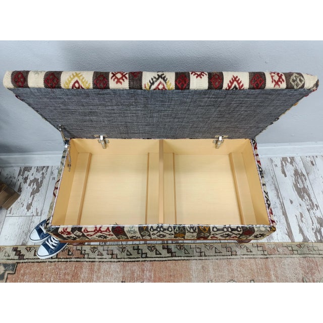 Handmade Kilim Upholstered Padded Chest Storage Bench For Sale - Image 9 of 10