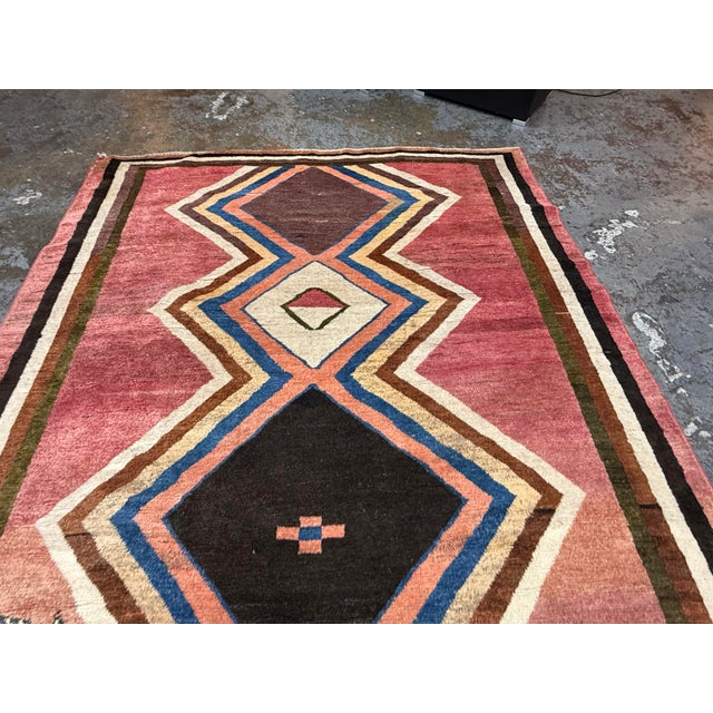 7ft × 8ft Hand-Knotted Geometric Wool Area Rug, Vintage For Sale - Image 11 of 12