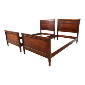 Kindel Furniture Federal Carved Mahogany Twin Size Beds, Circa 1960s