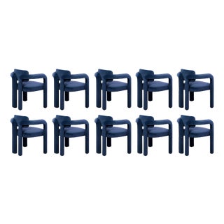 Double Arch Dining Chairs in Navy Blue Cotton Velvet from Insidherland, Set of 10 For Sale