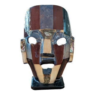 Vintage 1970s Mosaic Aztec Mayan Tessellated Mask Sculpture For Sale