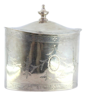 Silver Tea Box with Engraved Plant Motifs and Monogram Card