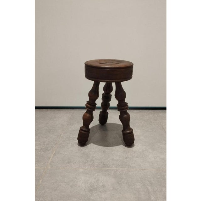 1950s Antique Brutalist Stool in Turned Wood DLG by Charles Dudouyt, 1970s For Sale - Image 5 of 15