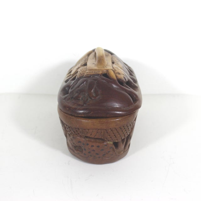 African Late 20th Century Vintage Carved Wood Box With Lid Hand Carved African Safari Animals For Sale - Image 3 of 9