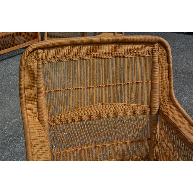 1980s 1980s Malawi South Africa Golden Tan Woven Rattan / Cane Arm Chairs Patio - A Pair For Sale - Image 5 of 11