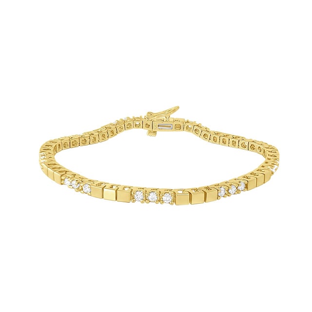 Contemporary Polished Square Diamond Tennis Bracelet 14k Yellow Gold For Sale - Image 3 of 5