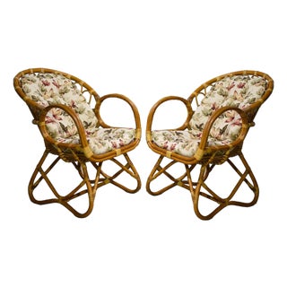 Vintage Palm Beach 2 Strand Rattan Bamboo Chairs in the Style of Franco Albini - Set of 2 For Sale