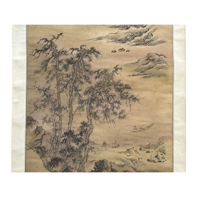 Chinese Ink Brush Mountain Landscape Scenery Scroll Painting Wall Art For Sale - Image 4 of 5