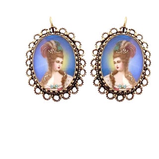 Vintage 14k Yellow Gold Victorian Lady Portrait Earrings - 2 Pieces For Sale