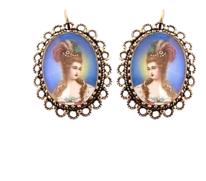 Vintage 14k Yellow Gold Victorian Lady Portrait Earrings - 2 Pieces