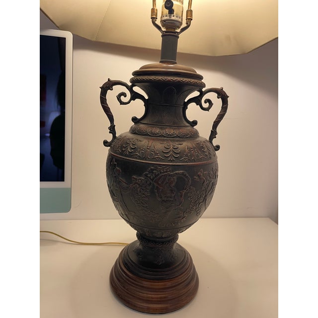 1970s Large, Heavy-Weight Cast Bronze Neoclassical Urn Table Lamp For Sale In Los Angeles - Image 6 of 8
