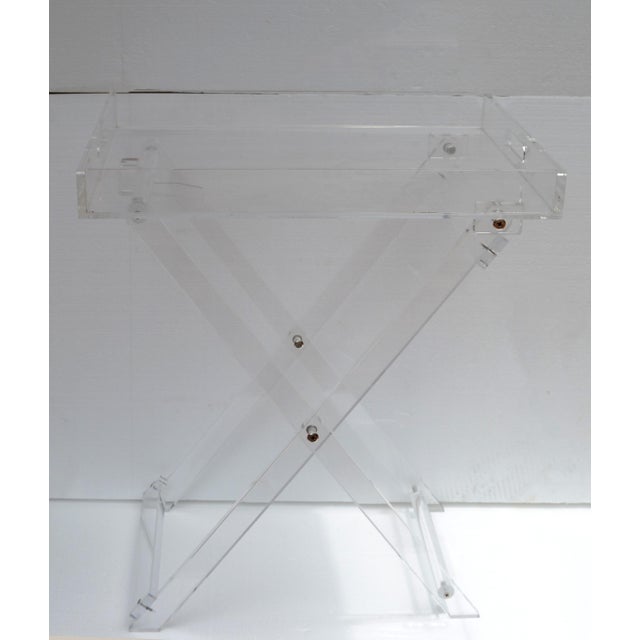 Mid-Century Modern 1980s Boho Chic Lucite Folding Tray Table X Stretchers Mid-Century Modern American For Sale - Image 3 of 18