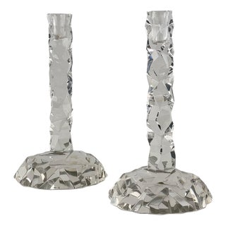Faceted Murano Crystal Glass Candlesticks by Archimede Seguso, 1950s, Set of 2 For Sale