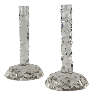 Faceted Murano Crystal Glass Candlesticks by Archimede Seguso, 1950s, Set of 2